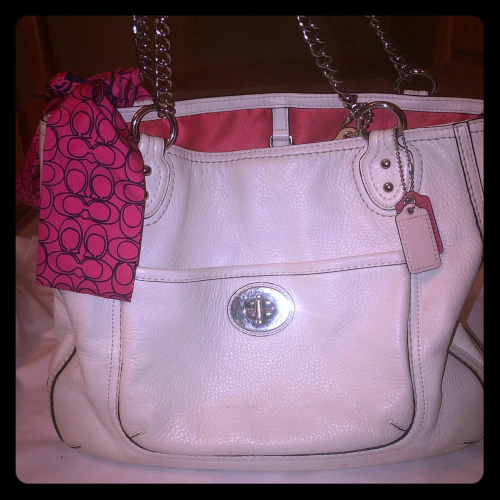 White Coach shoulder bag with scarf